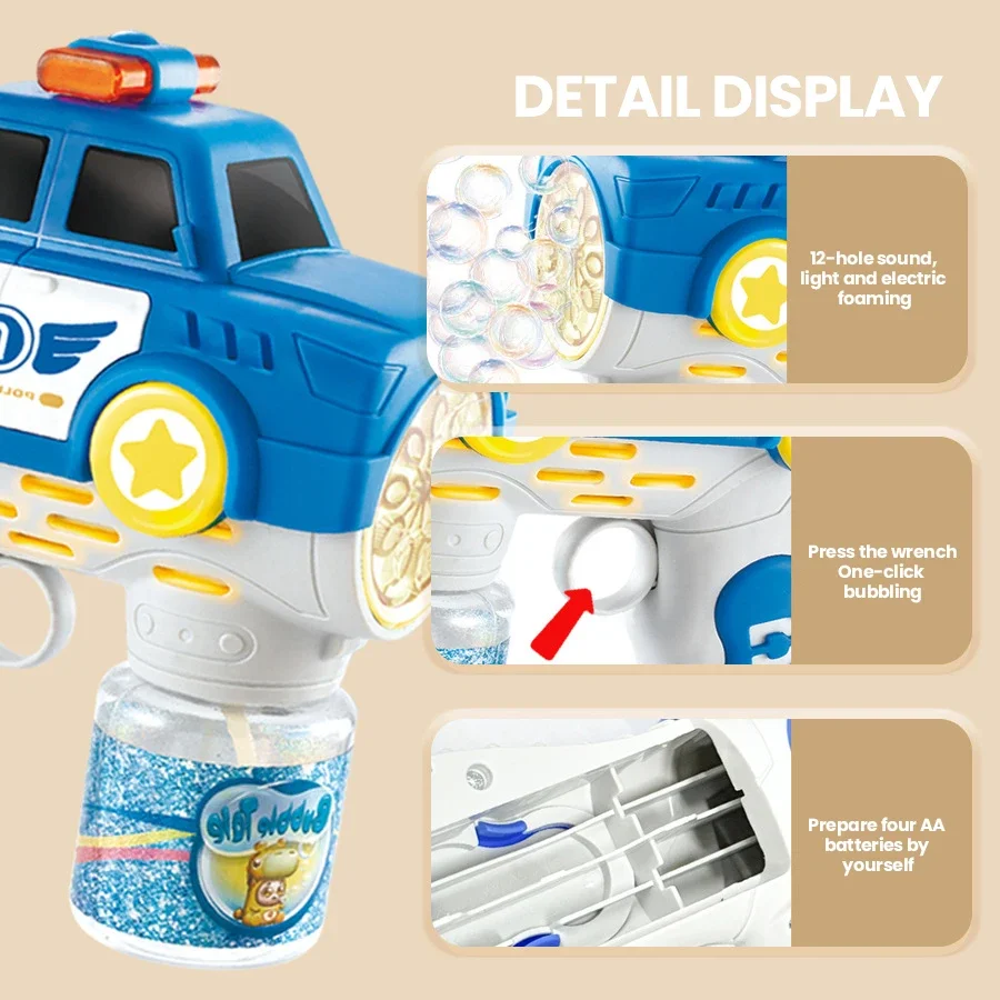 Machine à bulles électrique pour camion de pompier, camion de Police, voiture de Police, pistolets à bulles de savon, jeux de plein air pour enfants, jouets de fête pour garçons et filles