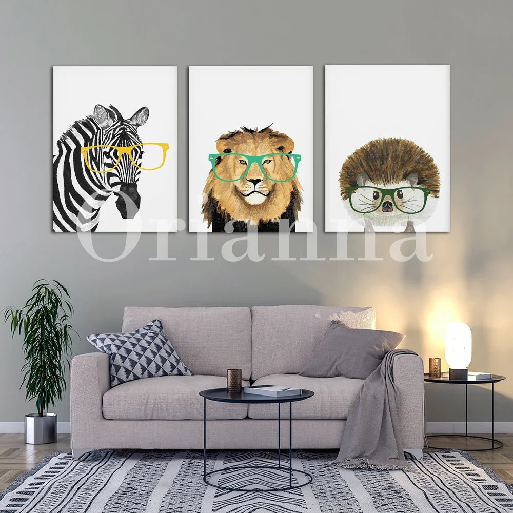 Leopard Panda Tiger Zebra Orangutans Cock Duck Cow Funny Wear Glasses Animal Wall Art Canvas Print Home Kid Room Nursery Decor