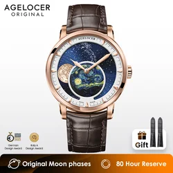 AGELOCER Men Watches Top Brand Luxury Mechanical Automatic Watch Power Reserve 80 Hour Business Moonphase Watch Waterproof