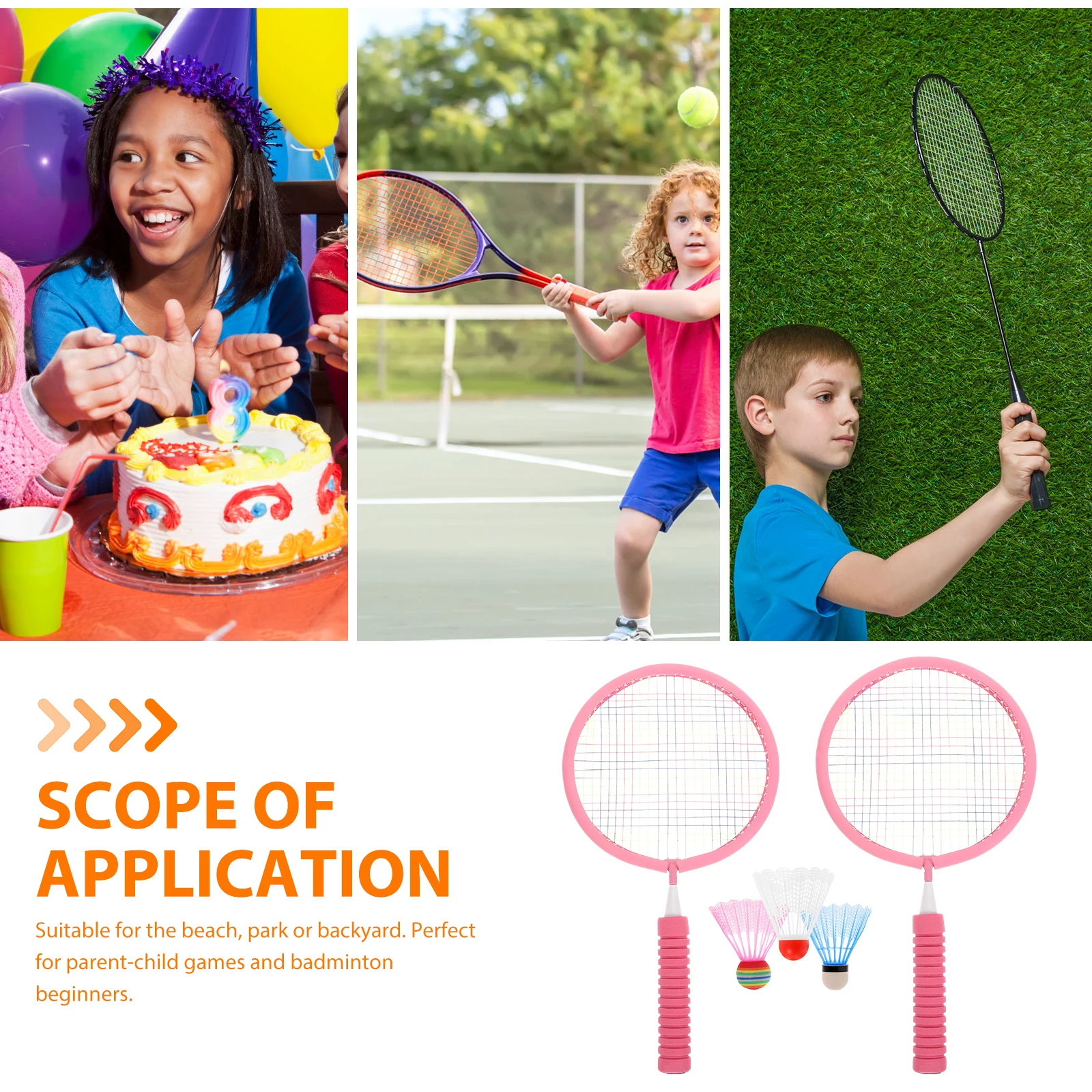 

Racket Set 3 Balls Kids Toy Light Weight Durable Badminton Rackets Set Childrens Badminton Racket Fun Family