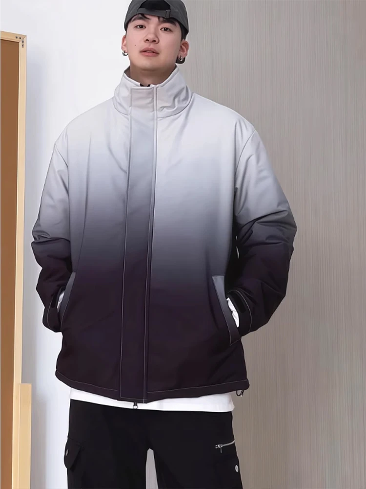 

Men's Thiened Cotton Jaet Outdoor Waterproof Winter Warm Sports Coat adient Dyeing Hoodie Loose Fit Polyester Fiber