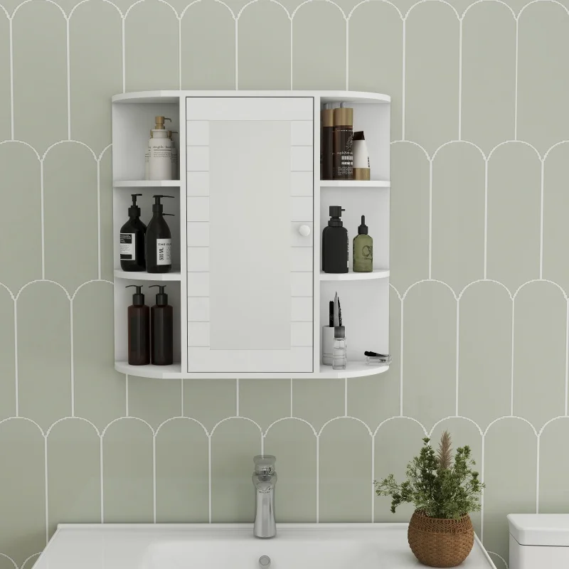

Bathroom Medicine Cabinet with Mirror, Wall Mounted Bathroom Cabinet with Mirror Door, 6 Open Shelves,3 Adjustable Shelves for B