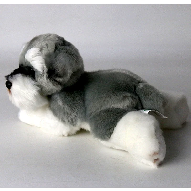 Kawaii Lying Pose Schnauzer Dog Plush Toy Small Soft Simulation Kids Doll Stuffed Animal for Children Cute Girls Birthday Gift