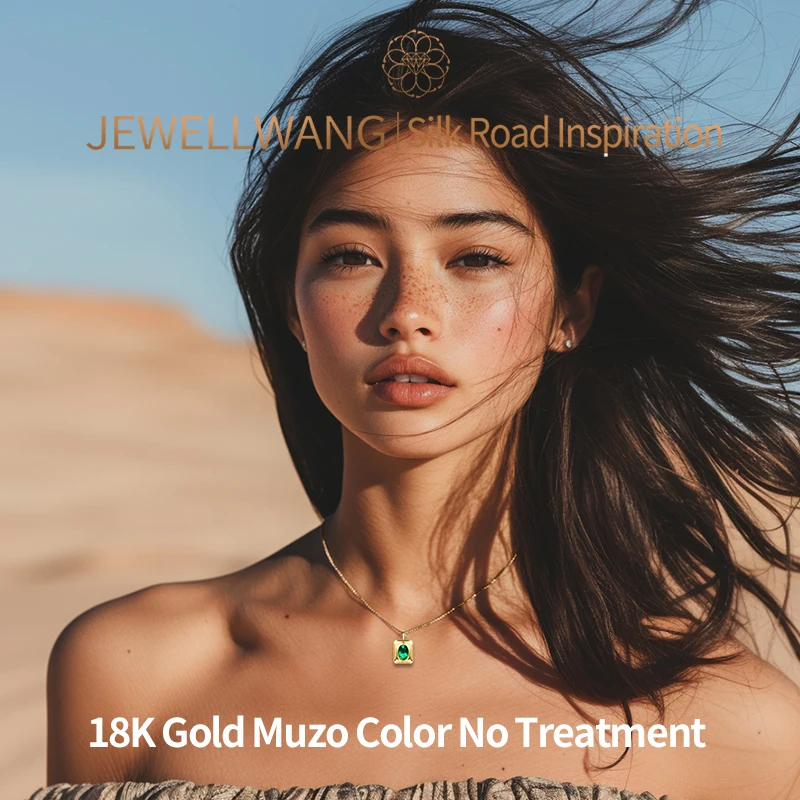 JEWELLWANG قلادة الزمرد المزروعة مع سلسلة خرز من الذهب الأصفر عيار 18 قيراط باللون الأخضر الحيوي تصميم فريد من نوعه حرفي مجوهرات راقية #3