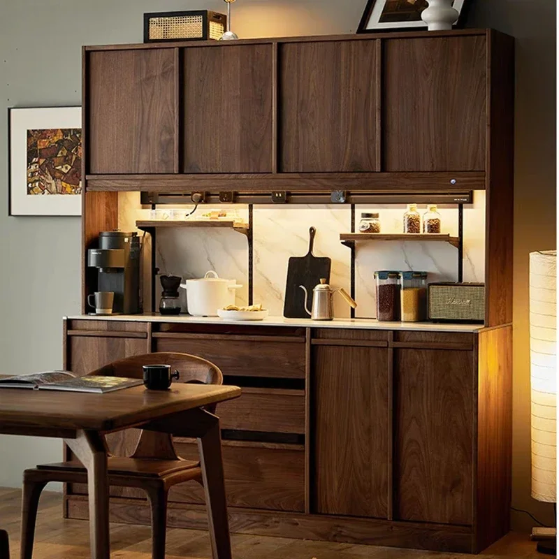 North American black walnut solid wood bone line side cabinet, locker, high cabinet integrated against the wall