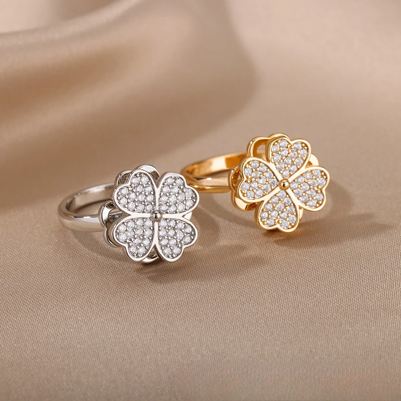 

Kitykiss rotatable zircon flower open ring luxury women's jewelry items rings