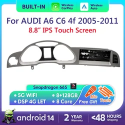 Radio samochodowe Android 14 8+128G CarPlay dla Audi A6 C6 4f 2005 2006 2007 2008-2011 MMI 2G 3G Samochodowy odtwarzacz multimedialny Stereo Wifi Navi