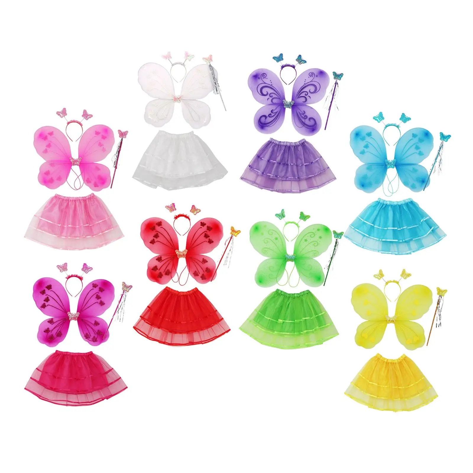 Fairy Costume for Girls Tutu Toddlers Headband 4Pcs/Set Butterfly Costume for Pretend Play Party Photo Prop Holiday Masquerade