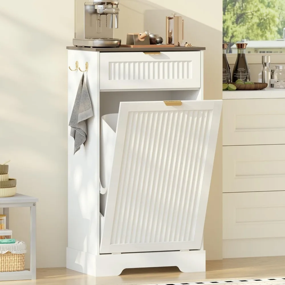 Single 13 Gallon Tilt Out Trash Can Cabinet with Drawer
