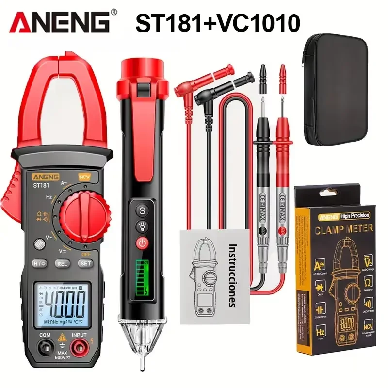 ANENG ST181 Digital Clamp Meter 4000 Count 400A NCV Backlight Multimeter VC1010 1000V NonContact Voltage Tester Pen Detector Kit