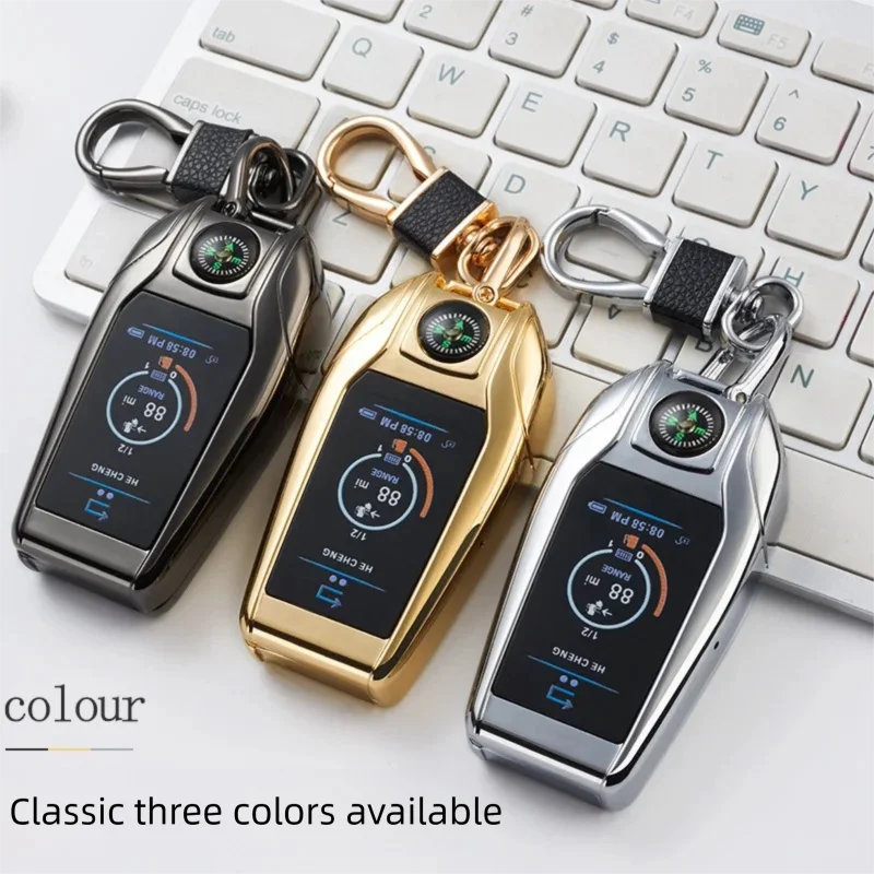 Outdoor Dual-Power Keychain Lighter - Jet Flame Metal Body Rechargeable Refillable with Built-in Compass