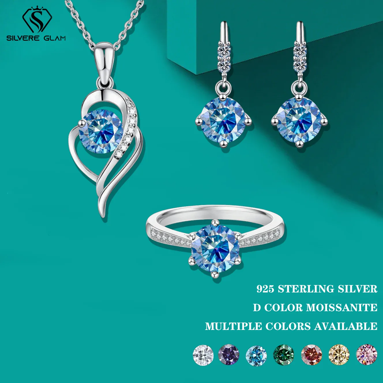 

TY 1CT*4 Moissanite Necklace Ring Earring Fashion Women's Jewelry 925 Sterling Silver Fine Jewelry Set Valentine's Day Gift