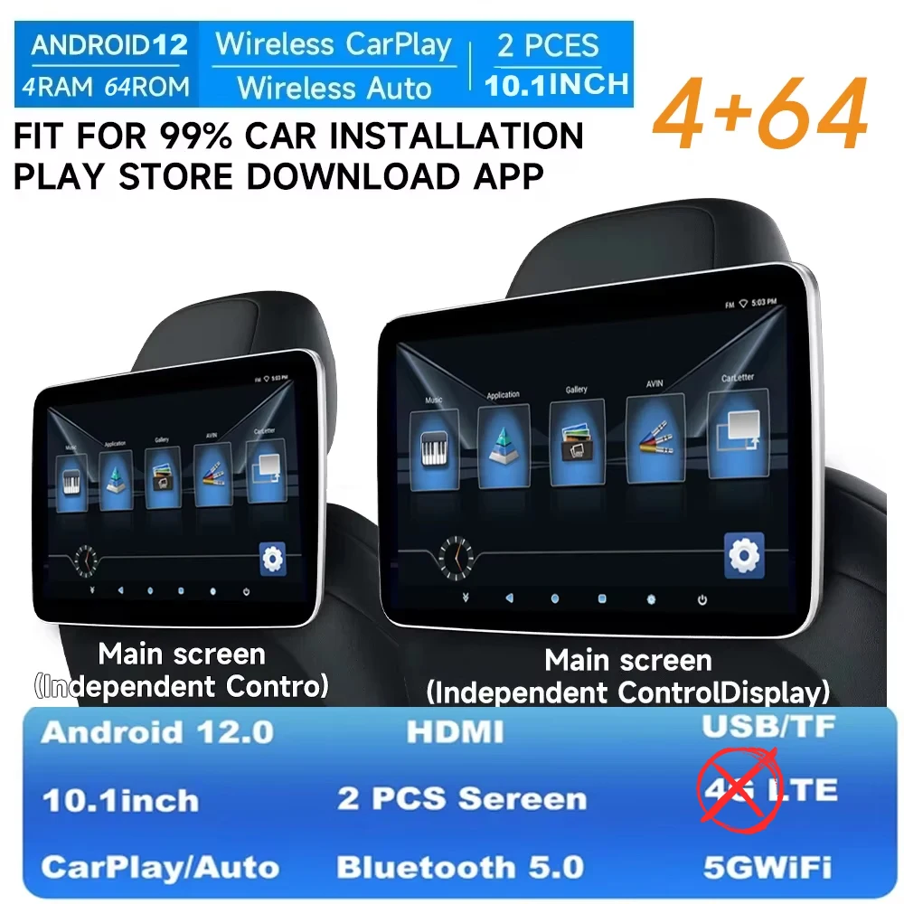 GcPaSr Android Auto CarPlay Autoschermen Achterbank Monitor Voor Hoofdsteun TV Scherm WiFi Film/Netflix/Youtube Online Video speler
