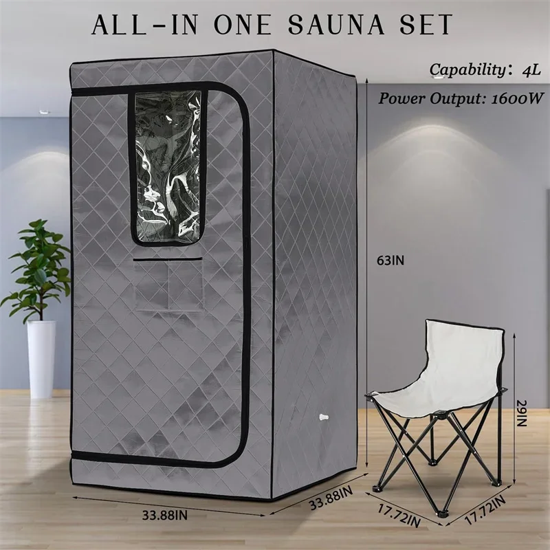 Full Size Home Steam Sauna, 4L Large Steam Pot Single Person Portable Sauna Spa with Time & Temperature Remote Control, Upgraded