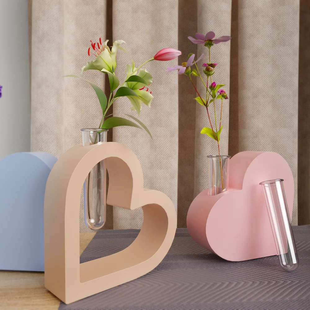 Heart-shaped Hydroponic Flower Stand Crystal Epoxy Resin Mold DIY Vase Holder Concrete Plaster Cement Silicone Mould Home Decor