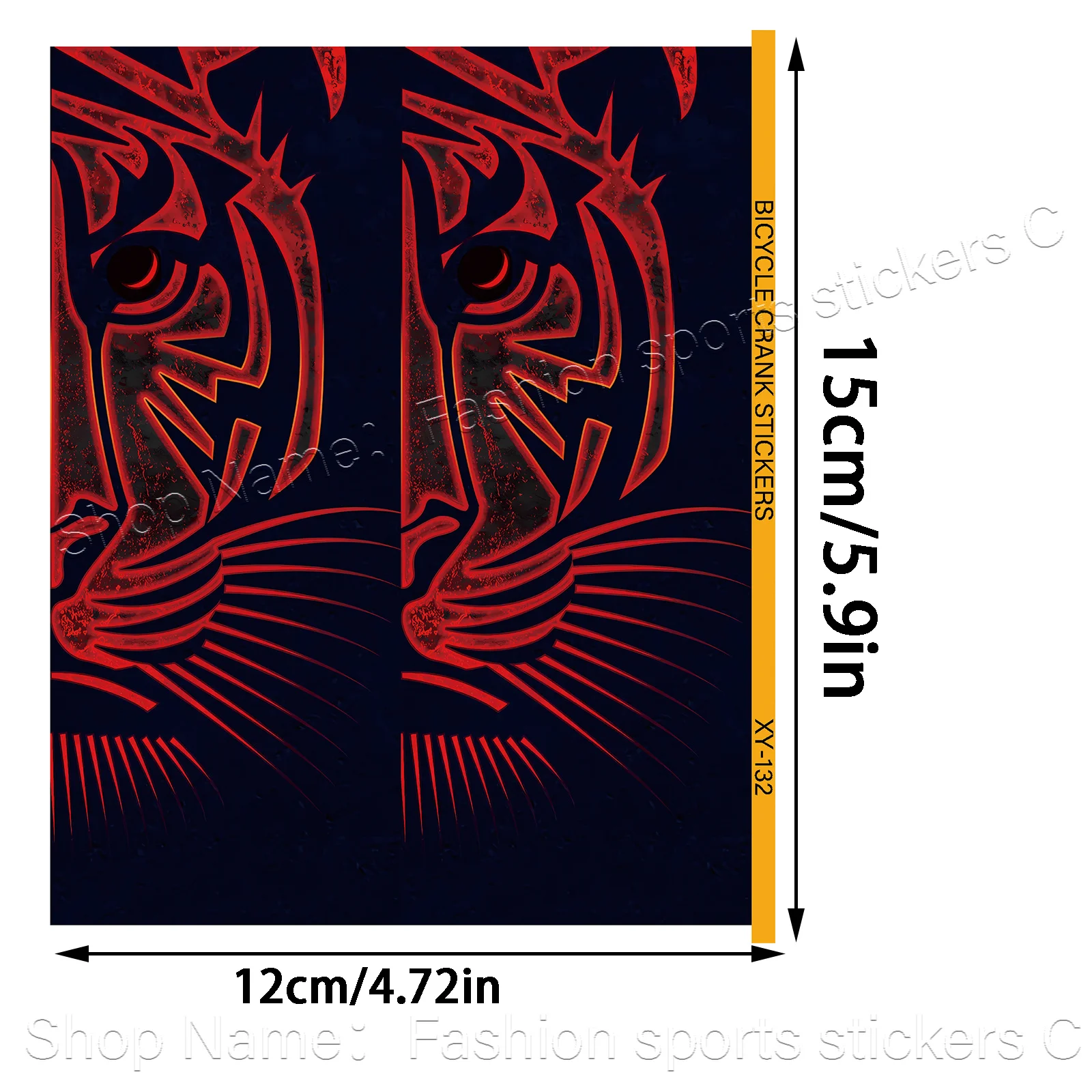 1Pair 2D Flat Red Tribal Tiger Vinyl Sticker, Waterproof Decal for Road Bike Crank Arm, Holiday Gift