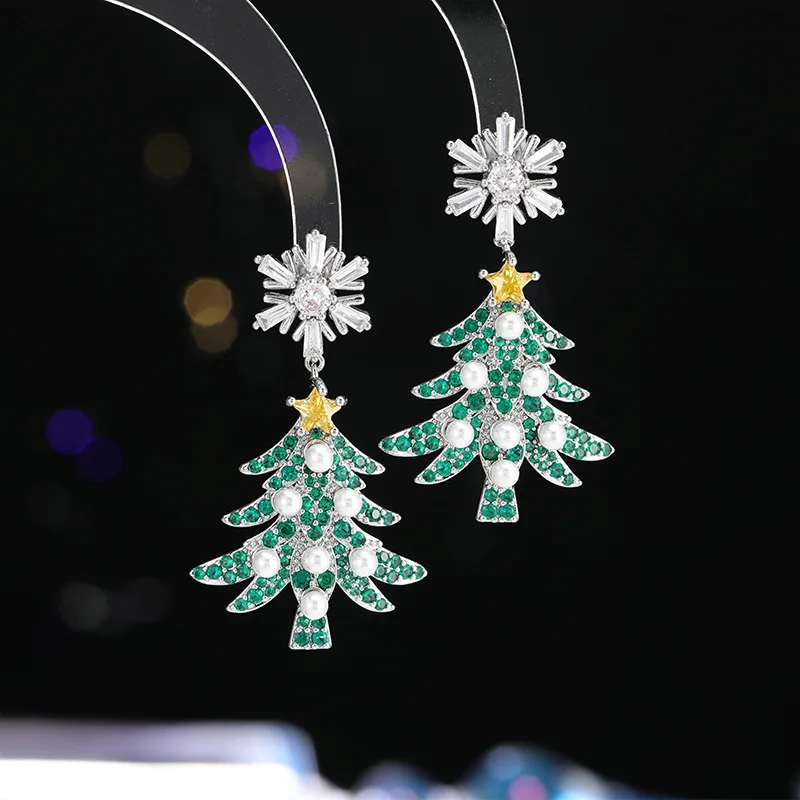 

New zirconium-set creative fashion high-end Christmas tree earrings