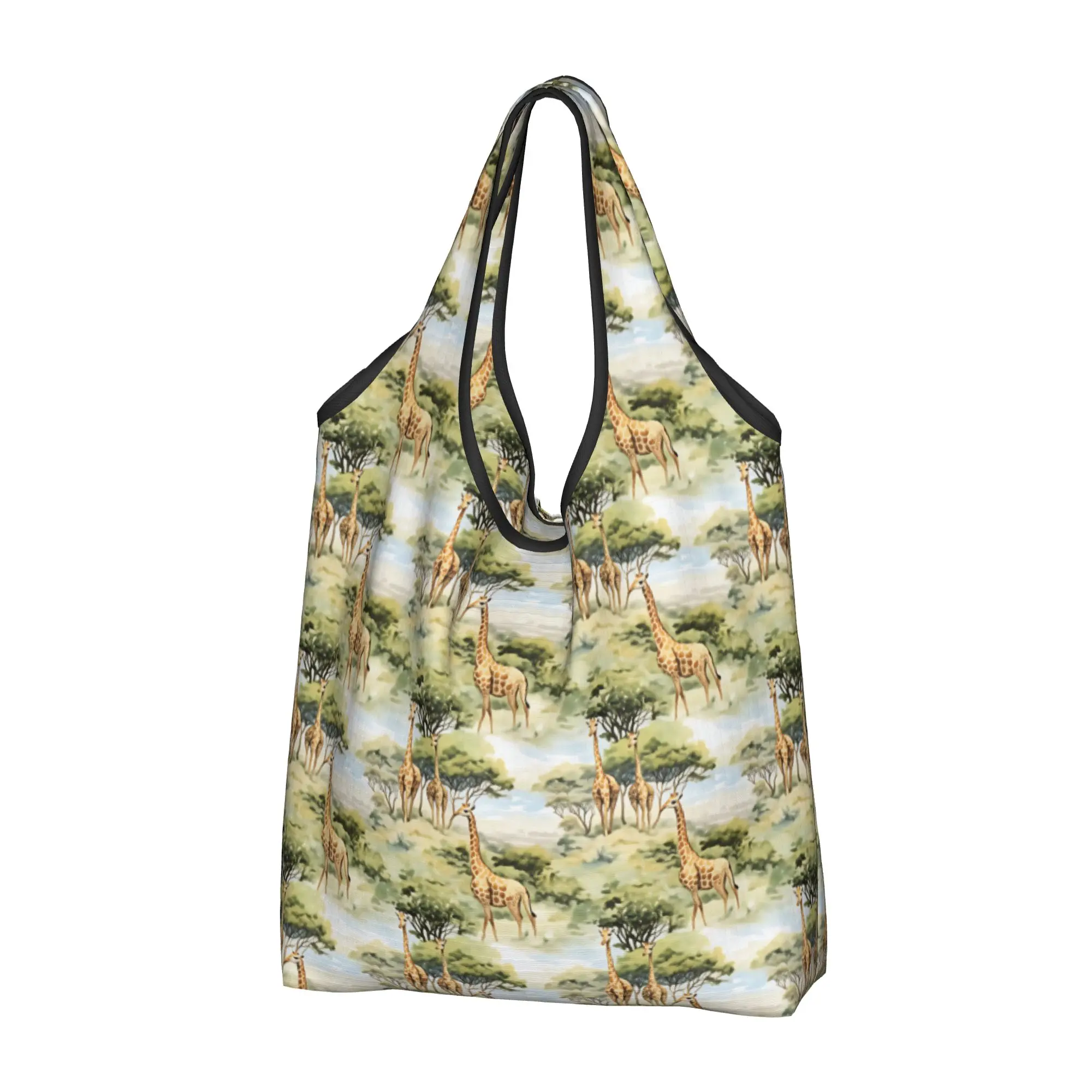 Giraffes in the Trees Grocery Tote Shopping Bag Women Custom African Animals  Shoulder Shopper Bag Large Capacity Handbag