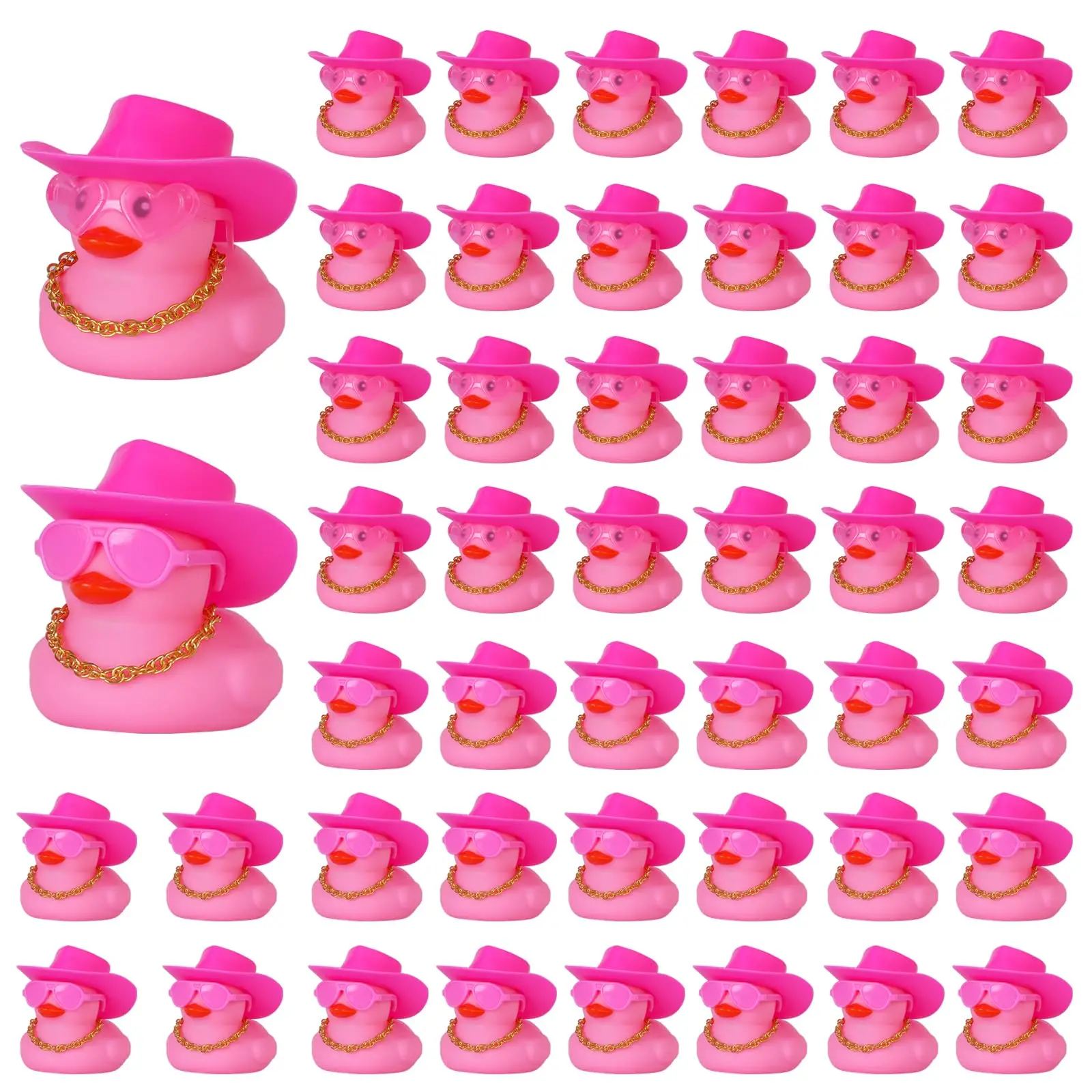 12/24/48PCS Pink Mini Rubber Ducks with Cow-boy Hat,Glasses,Necklace,Jeep Ducks for Ducking,Party Favors,Dashbaord Decoration