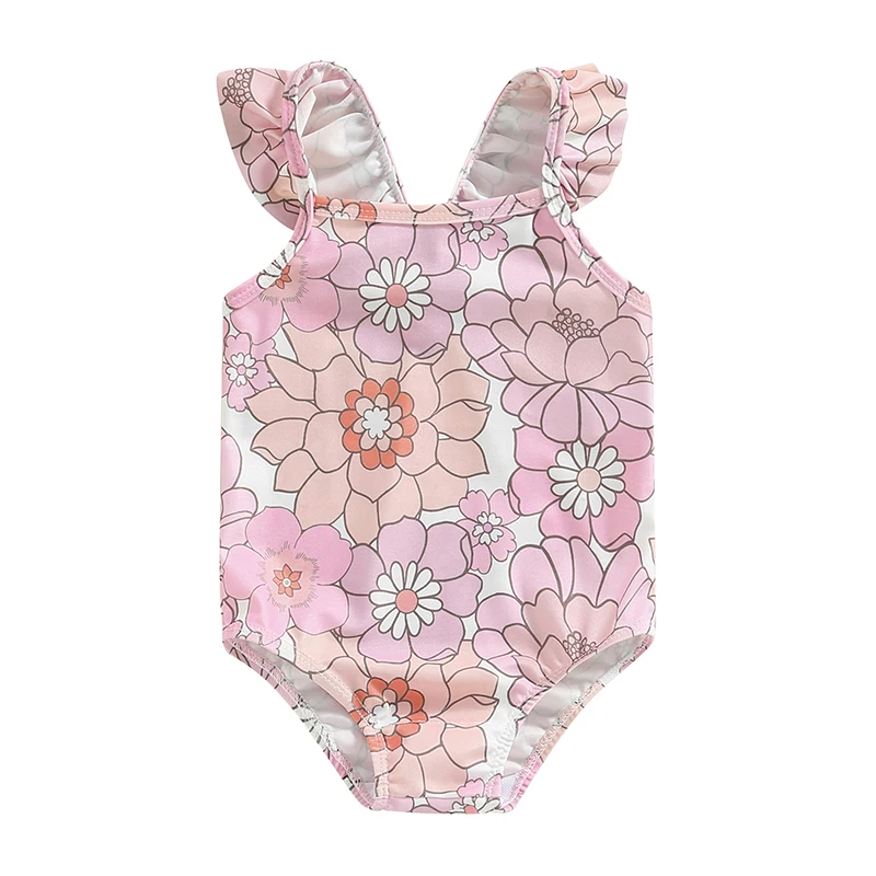 Yiiciovy Baby Kid Meisjes Bodysuit Badpak Casual Mouwloos Off Shoulder Bloemenprint Zomer Strand Badpak Badmode 2023