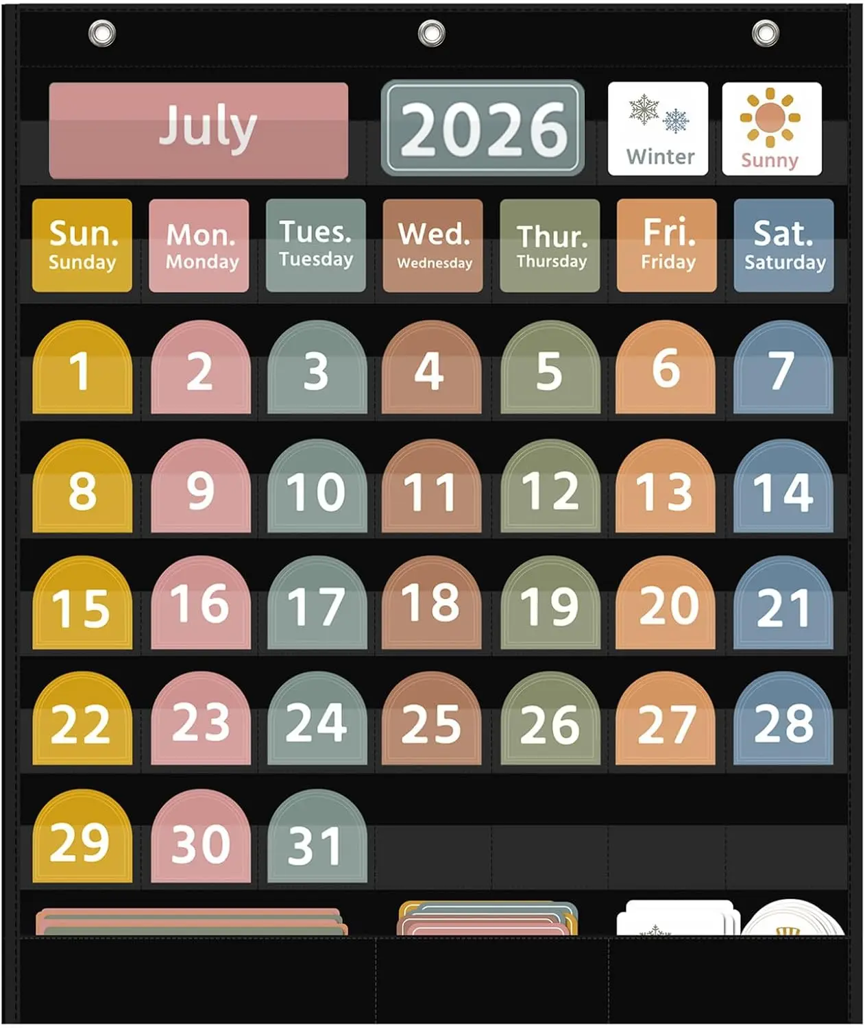 Classroom Calendar Pocket Chart, 96 Pcs Boho Monthly Calendar with Days of Week, Weather and Season Cards for Teachers and Kids