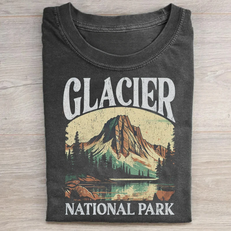 

Rheaclots Glacier National Park Printed Round Neck Short Sleeve T-Shirt