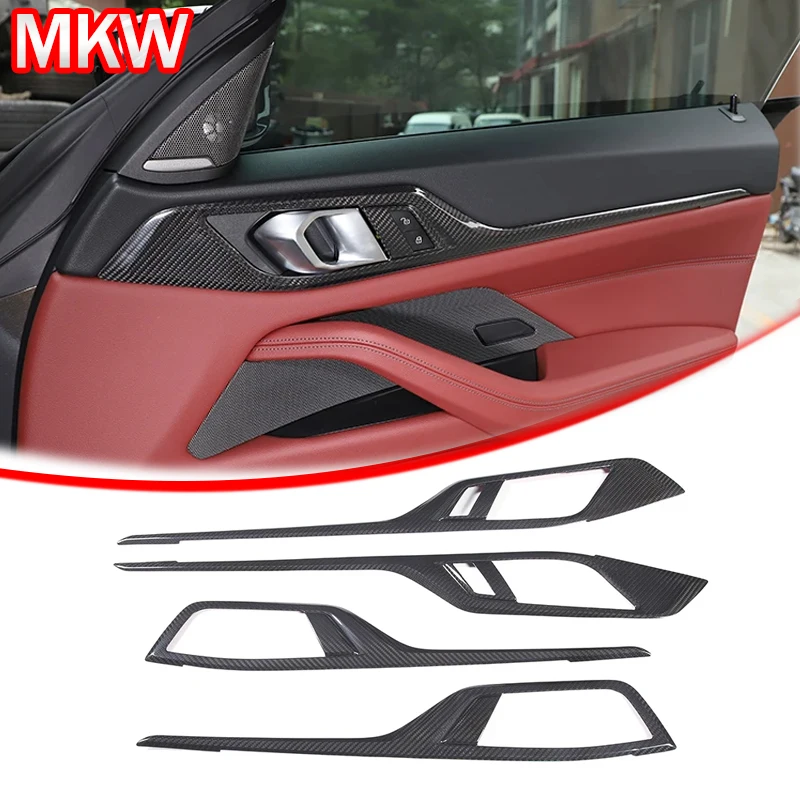 For BMW 4 Series G22 G23 G26 2022 Real Carbon Fiber Car Interior Doors Trim Cover Inner Door Stickers Interior Accessories