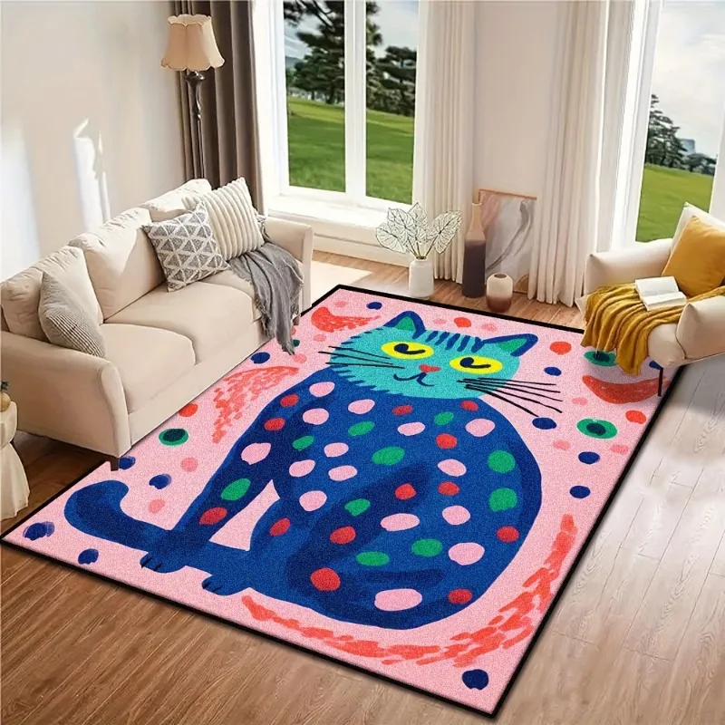 

Милый мультяшный ковер большой площади для гостиной с рисунком кота, детская комната, мягкий нескользящий напольный коврик, декор для детской спальни, моющиеся коврики
