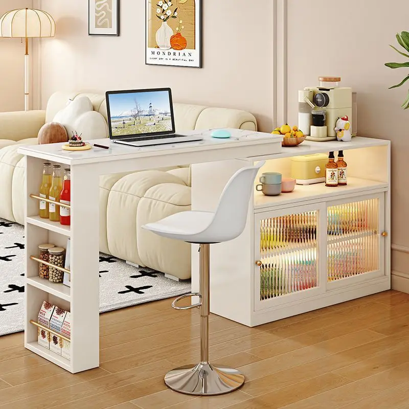 HYS solid wood bar table household wine cabinet partition living room modern rock slab dining side cabinet integrated small