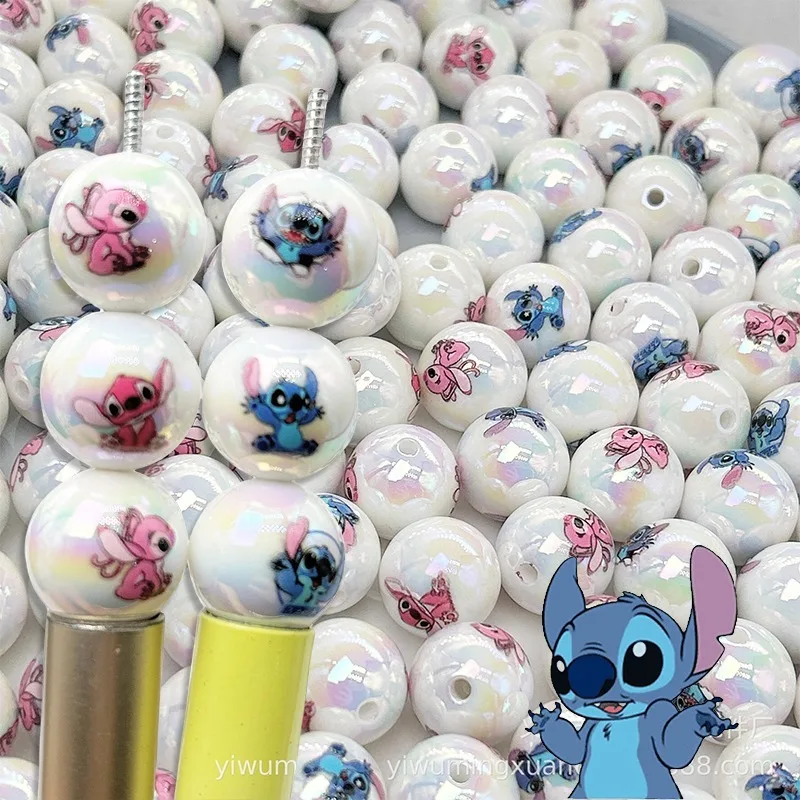 

200pcs Disney Stitch Beads DIY Acrylic Cartoon Round Cute Jewelry Makeing Anime Handmade Bracelet Necklace Beads Accessories
