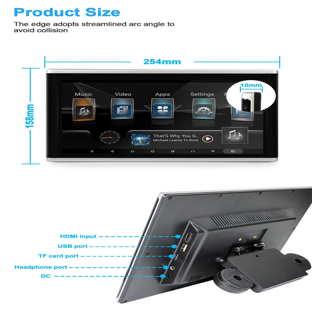 Car Headrest Video Multimedia Player Bluetooth Rear Back Seat TV Monitor Display Android 11 HDMI Touch Screen Tablet for Airplay
