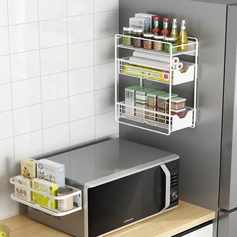 - Modern Simple Magnetic Absorbing Iron Art Shelving Kitchen Refrigerator Side Clutter Storage Rack Bathroom Organizer