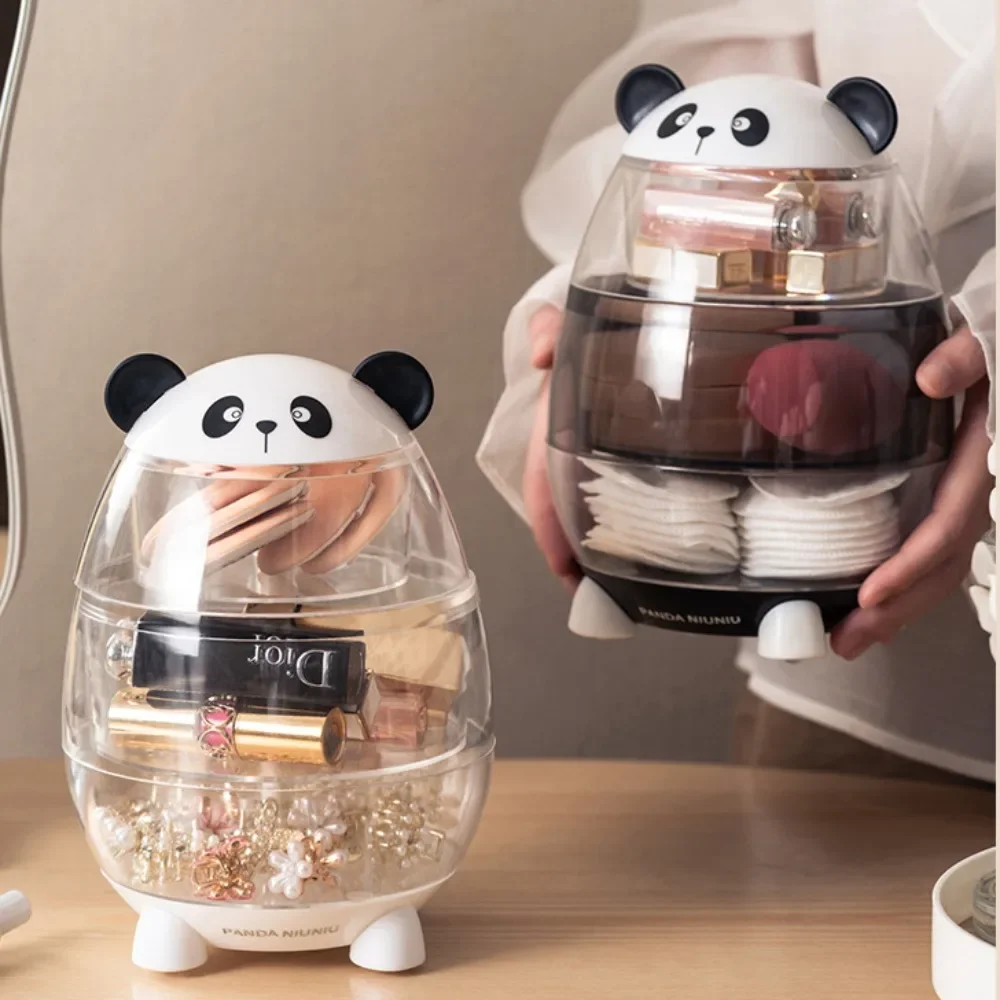 Hot Sale Small Panda Tiered Storage Box Desktop Rotating Storage Box Dresser Jewellery Accessories Box