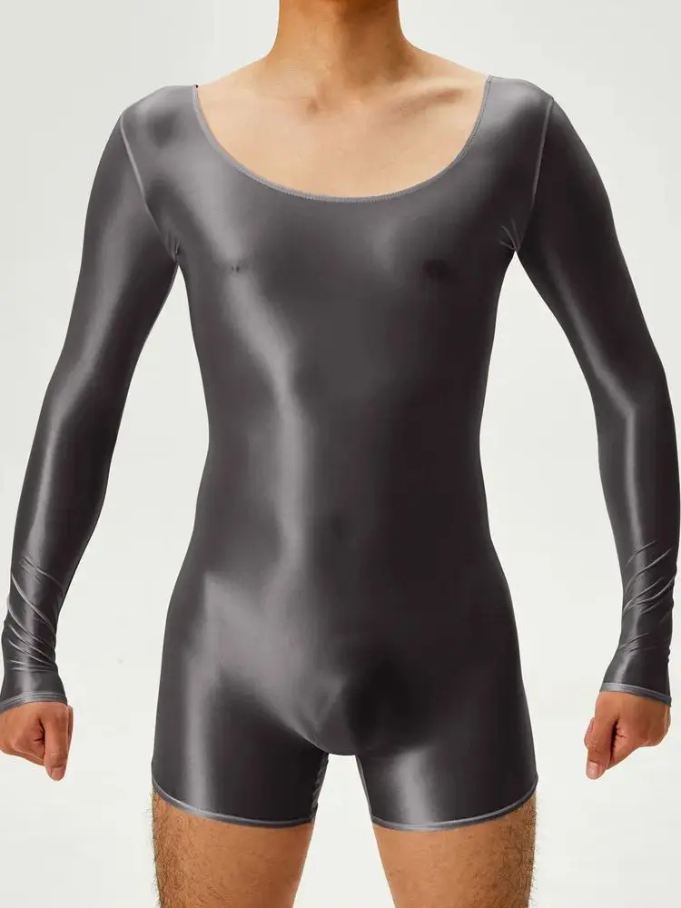 M-XL Unisex High Elastic Playsuits Glossy Shiny Long Sleeve Bodysuit Tights Transparent Swimsuit Hot Sexy Body Teddies Unitard