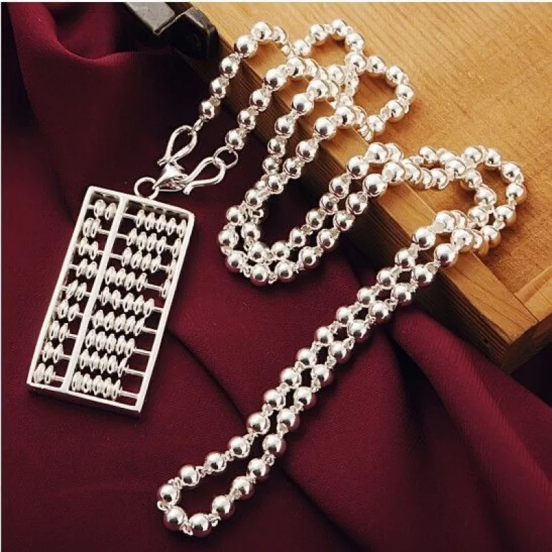

Abacus 99 Silver Sweater Chain Women'S Fashion Necklace Long Pendant