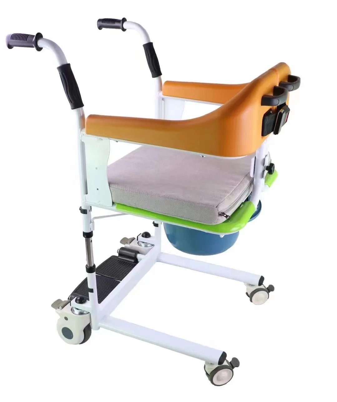 Elder Medical Safety Adjustable Rotating Patient Commode Moving Machine with Bedpan