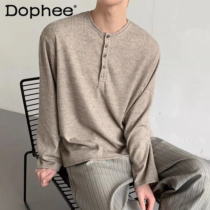 

Новинка Весна 2026: Модные мужские футболки с длинным рукавом и круглым вырезом, легкие, свободные, дышащие, однотонные, трендовые топы