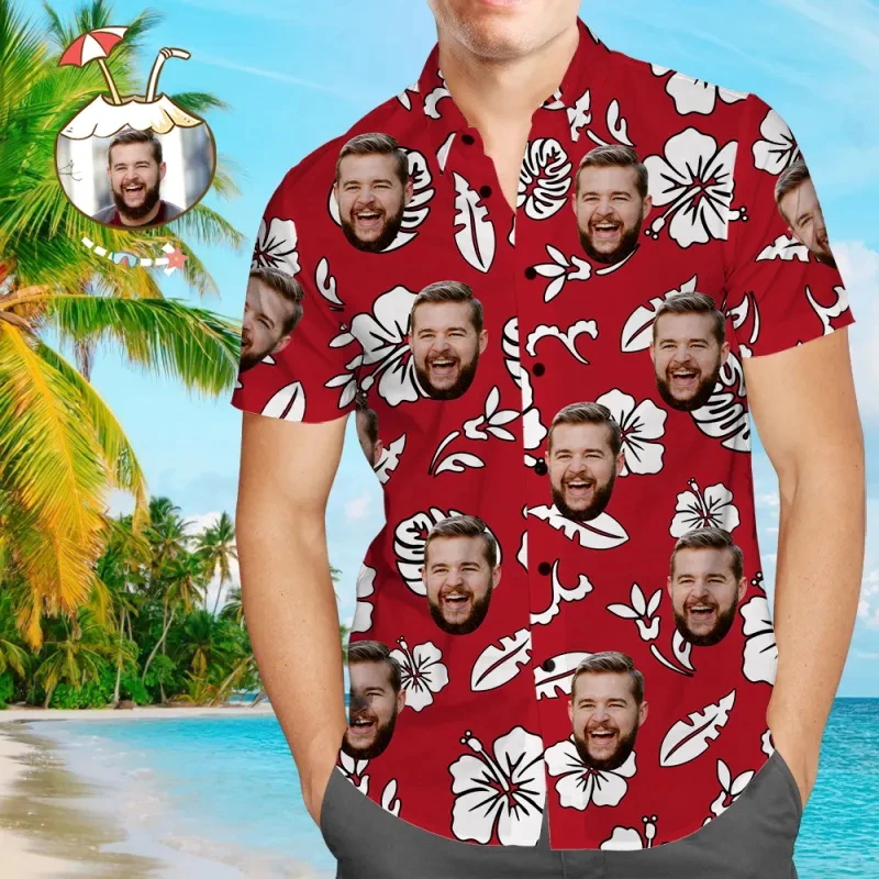 Summer Custom Photo Face Shirt Designer Photo Short Sleeve Button Down Hawaiian Shirt Best Gifts For Men Women Shirts Clothing