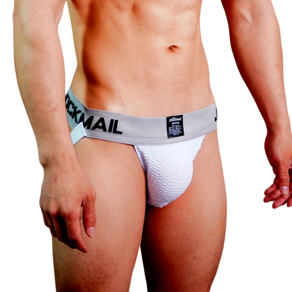 JOCKMAIL Brand Sexy Men Underwear Jockstrap Brief Rainbow Stripes Men's Jockstraps Bikini Slip Men's Tanga Thong Breathable