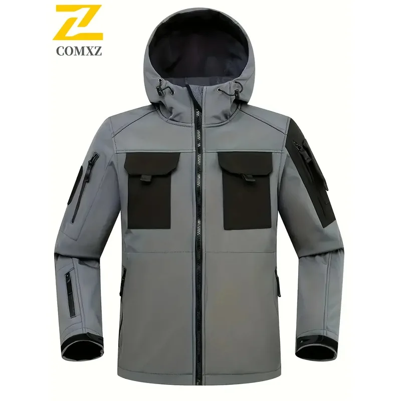 

Outdoor Hiking Waterproof Jacket Men's Retro Multi Pocket Splicing Work Jackets Soft Shell Hunting Camping Windproof Windbreaker