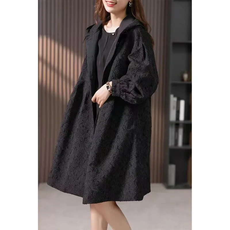 

2024 Jacquard Lined Women Jacket Spring Autumn Medium Long Styles Windbreaker Female Coat Korean Loose Fit Trench Lady Outwear