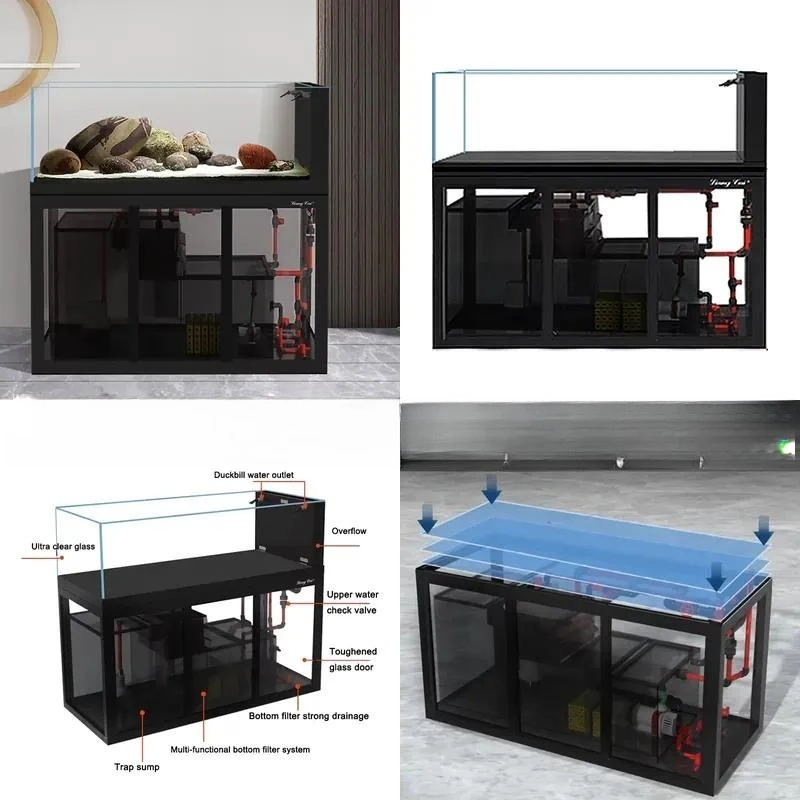 400L Frameless Ultra Clear Glass Aquarium Fish Tank with Bottom Cabinet Ecological Landscape Accessories