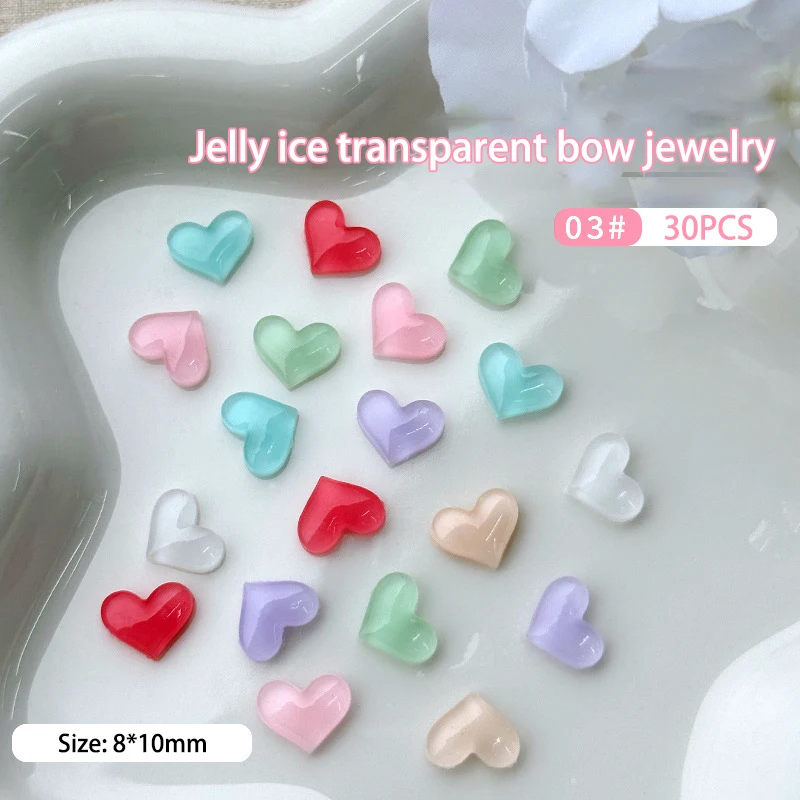 30 Pcs Colorful Jelly Clear Bow Nail Decorations 3D Resin Cute Bowkont Nail Art Charms Gems DIY Manicure Rhinestones