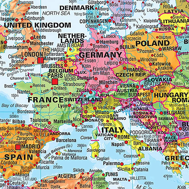 Vintage mapa świata szczegółowy plakat malarstwo dekoracje ścienne prezenty podróżne druk na płótnie dla domowego biura w klasie 91x61cm/74x46cm