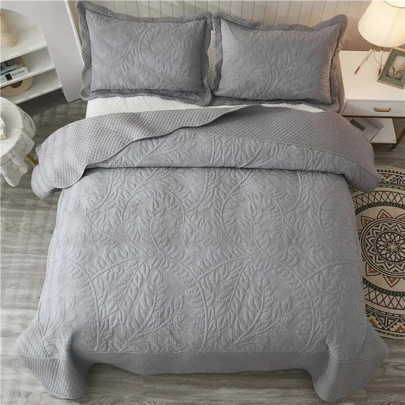 Luxury Embroidered Bedspread on the Bed Linen Cotton Quilt Set 3PCS Queen Size Quilted Coverlet Comforter Padded Mattress Topper