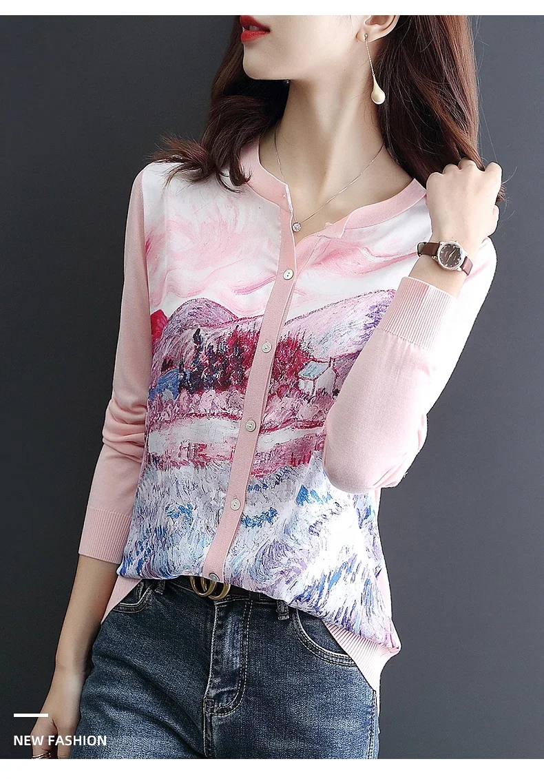 Spring Women Print Cardigans Lady\'s Air-condition Tops Women  Tops for Women Full Sleeves Sweaters