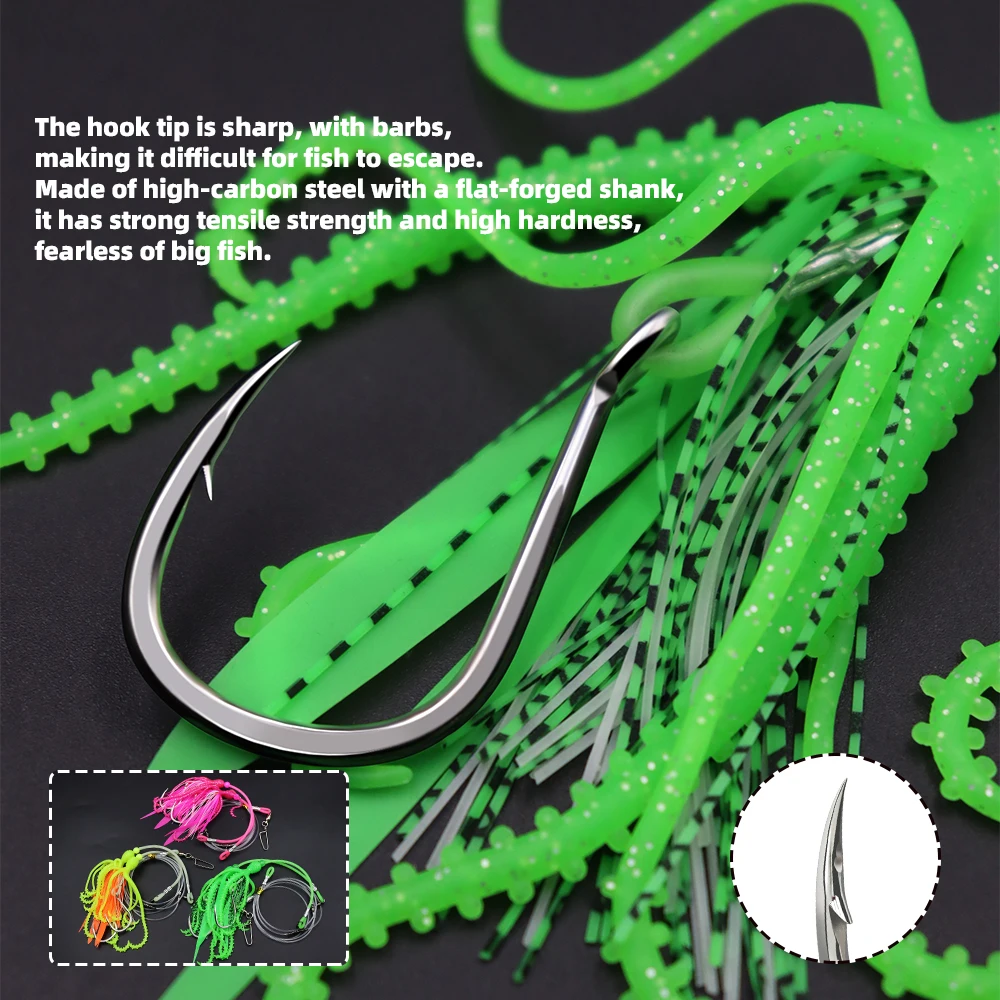 ZYZHE 1 Stück Tiefsee-Angelrig mit BKK-Haken, Weicher Oktopus-Köder für Hochsee-Angeln, Kabeljau- und Schnapper-Rigs – Detail 4