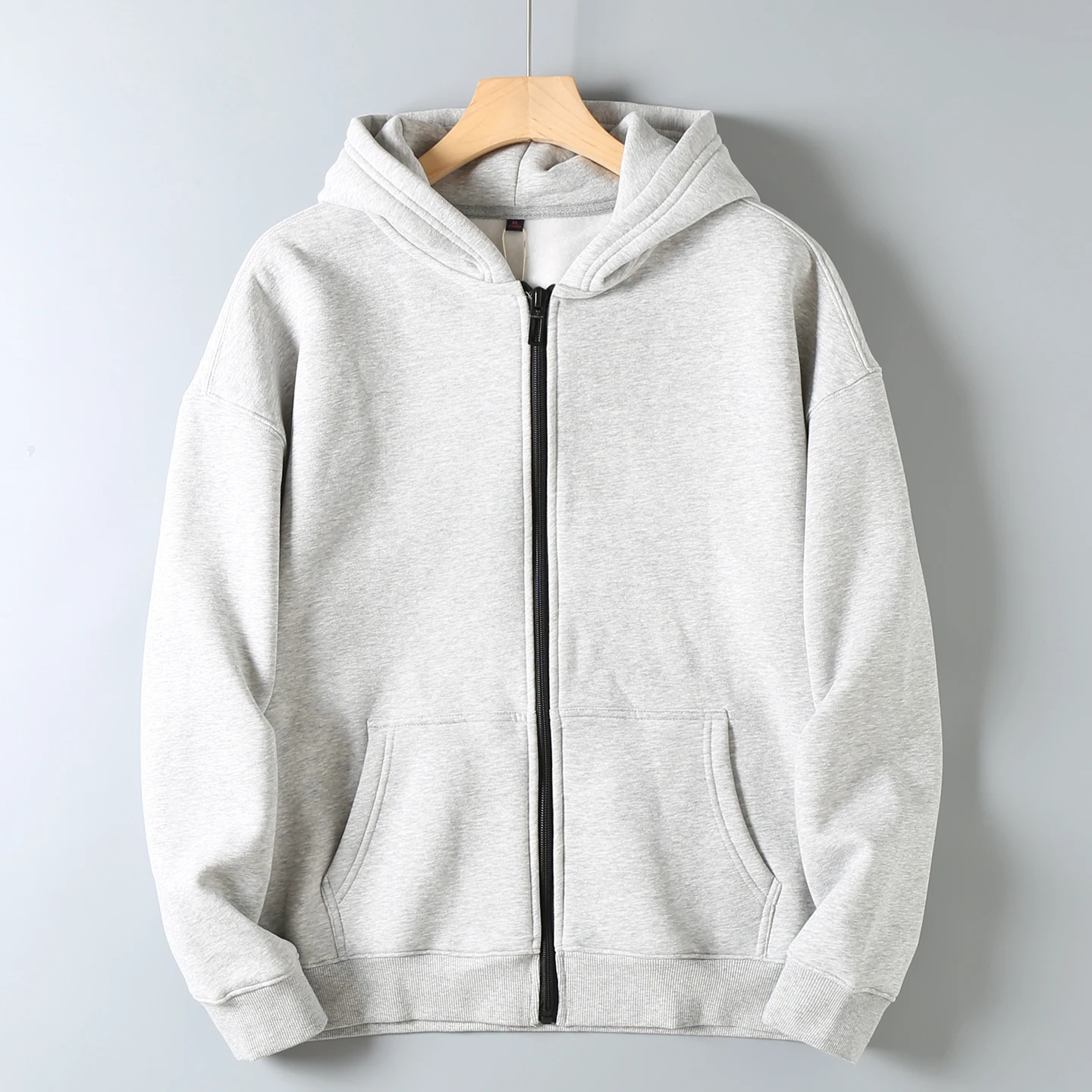 

Thiened American Sle Fce Толстовка на молнии с капюшоном Мужская повседневная свободная куртка Осень-зима Уличная одежда Базовый чистый цвет