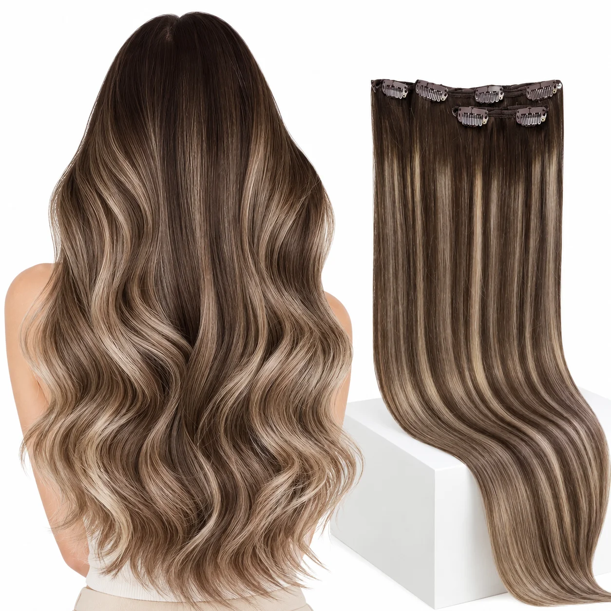 【NEW】Ugeat Clip In Human Hair Extensions Natural Hair Highlight Blonde Color Full Head Balayage Hair Extensions 5pcs/7pcs