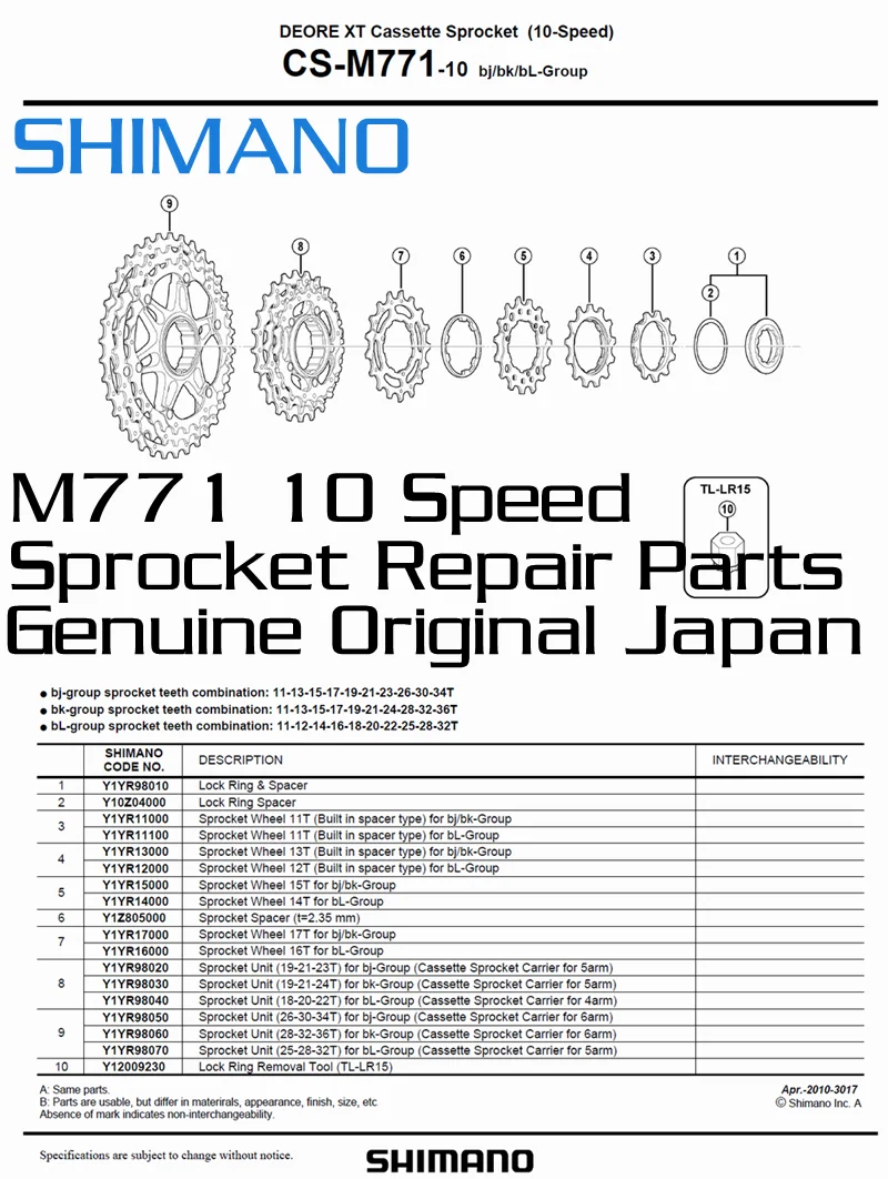 Genuine Shimano M771-10 Speed Cassette Sprocket Wheel 11-34T/11-36T BJ BL 11T/13T/15T/17T Freewheel Cogs Deore